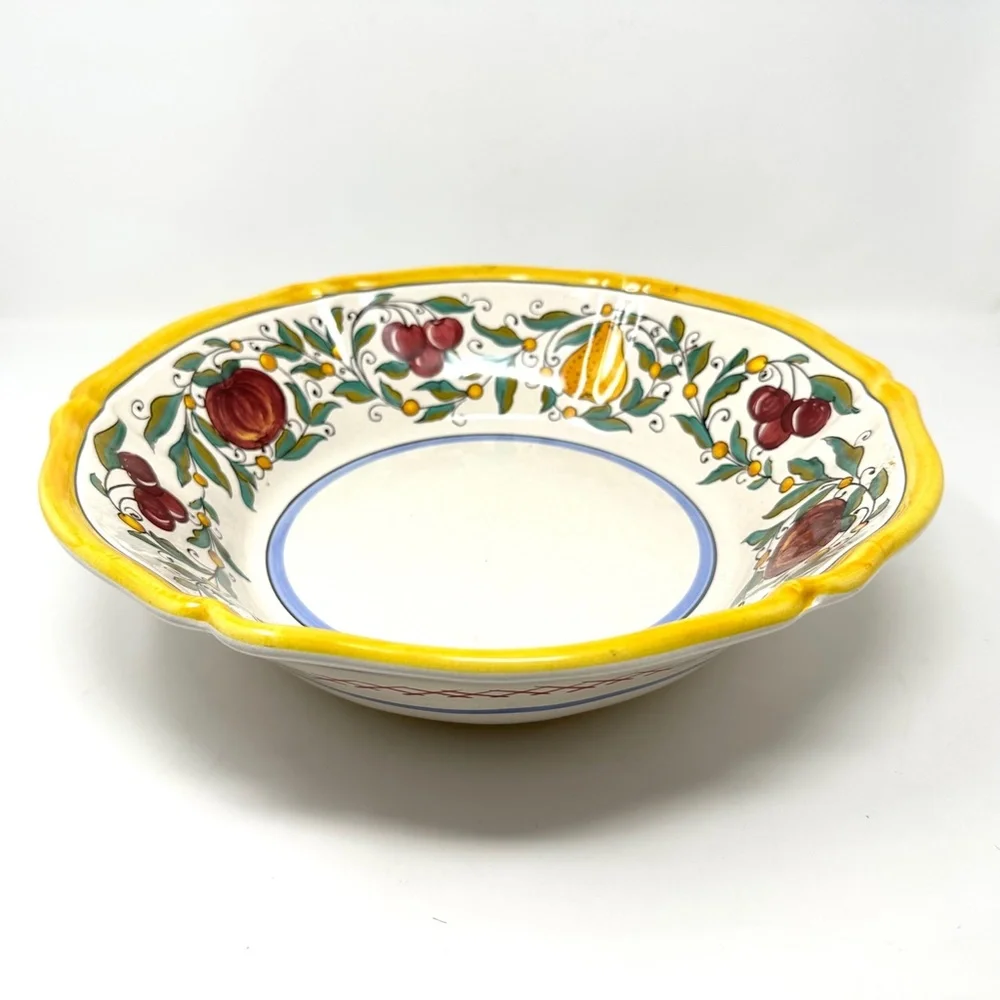 Rare Sur La Table Tuscan Fruit Pattern Lg. Serving Bowl Scalloped Rim Pretty!